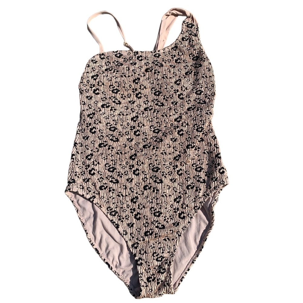 💜 Time and Tru Womens XL Black & Tan Textured Leopard Print One Piece Swimsuit